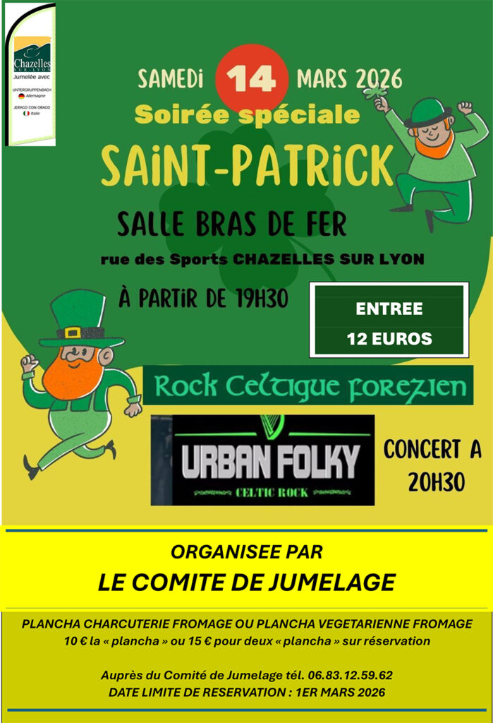 Samedi 14 mars 2026 soirée spéciale Saint-Patrick